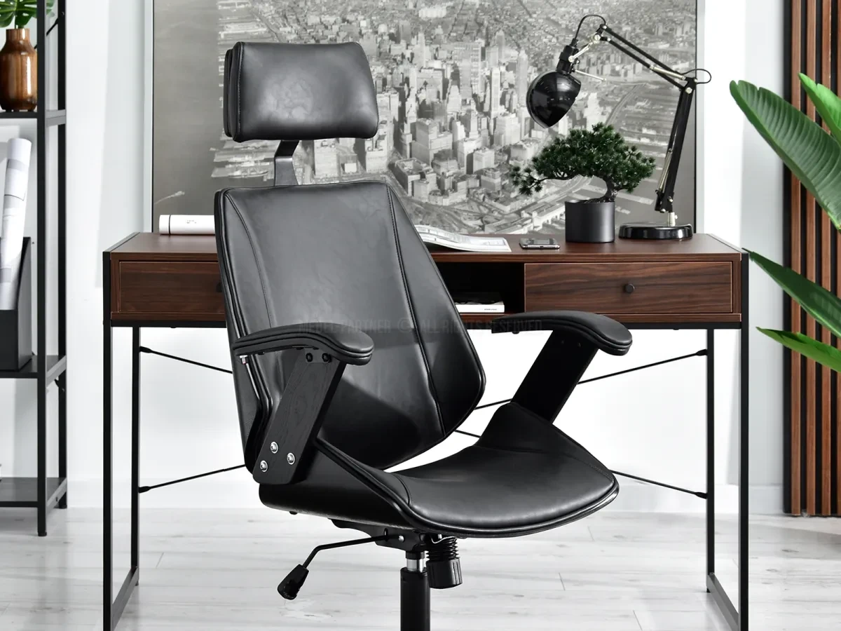 Черный офисный стул frank с высокой спинкой из дерева и античной кожи с регулировкой - фото 3 - id-p2107606399