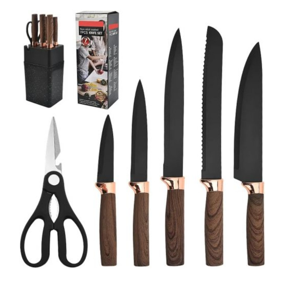 Набір кухонних ножів Knife Set 7 предметів на підставці з нержавіючої сталі, фото 1