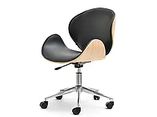 Офісний стілець дизайнер boom, дерев'яний бук, оббивка чорною шкірою