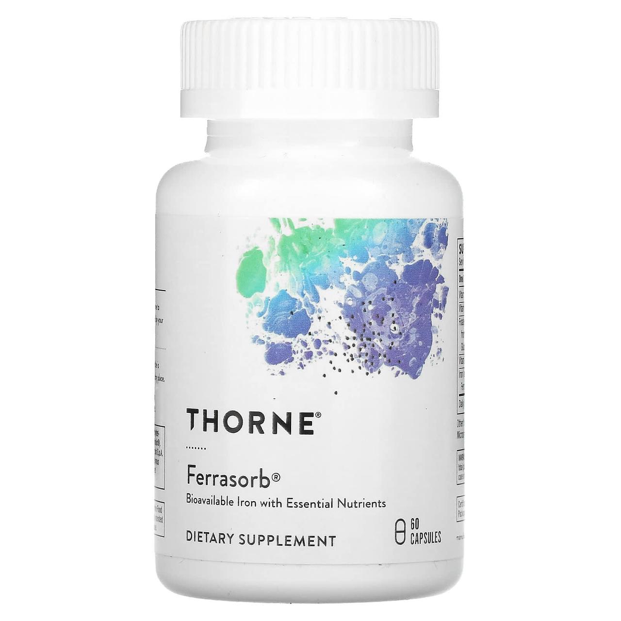 Залізо з кофакторами, будівельна формула крові, Ferrasorb, Iron with Cofactors, Thorne Research, 60 капсул