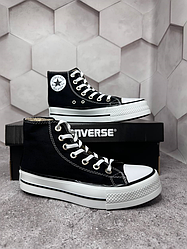 Кеди жіночі Converse All Star High black взуття Конверс високі чорно-білі на платформі високій підошві молодіжні