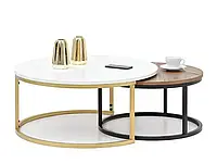 Современный комплект круглых столиков kodia xl белый-золотой + kodia s орех-черный