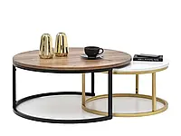 Дизайнский комплект круглых столиков kodia xl орех-черный + kodia s белый-золотой