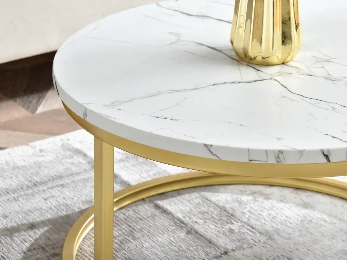 Журнальный столик современный золотой kodia s белый мрамор с круглой верхней - фото 5 - id-p2107620641