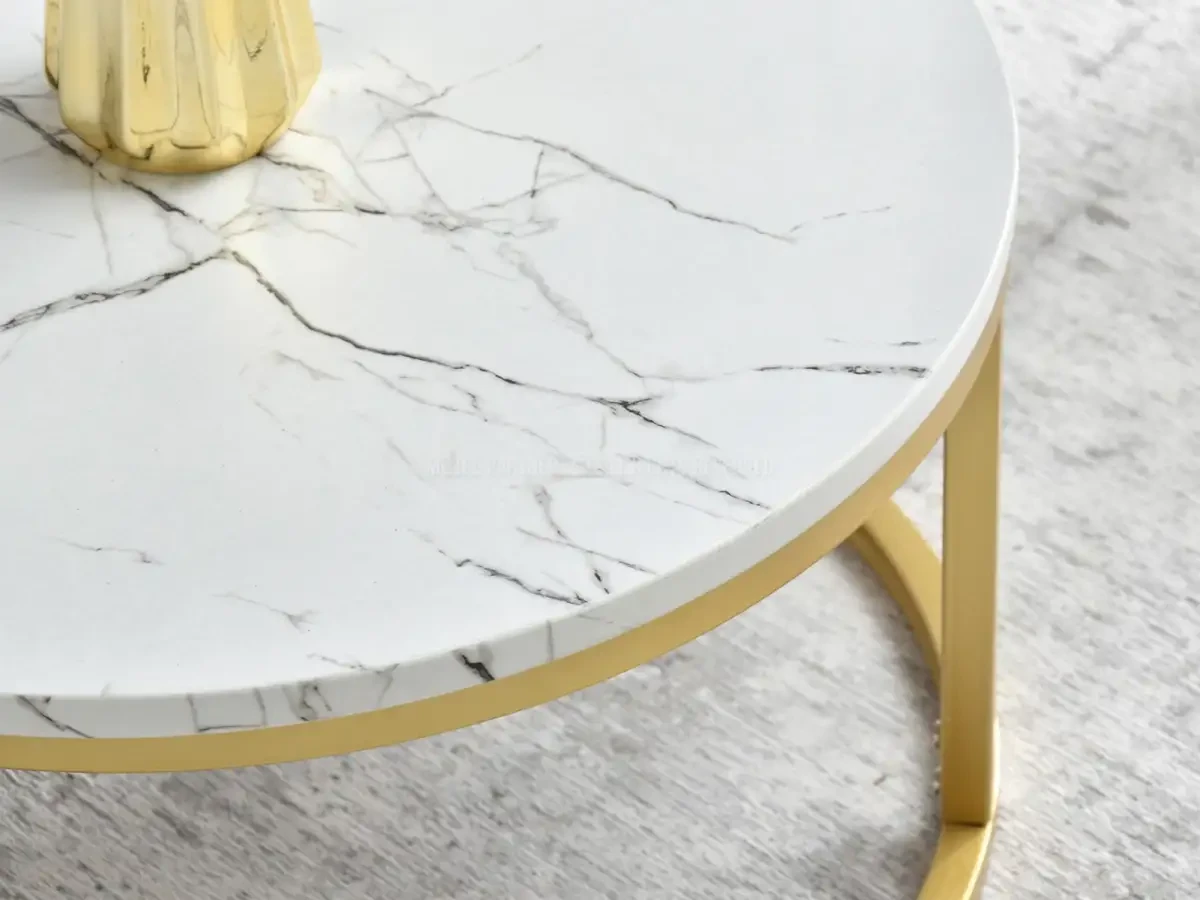 Журнальный столик современный золотой kodia s белый мрамор с круглой верхней - фото 6 - id-p2107620641