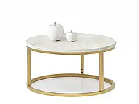 Стильный круглый стол kodia s бежевый мрамор на золотой металлической ножке