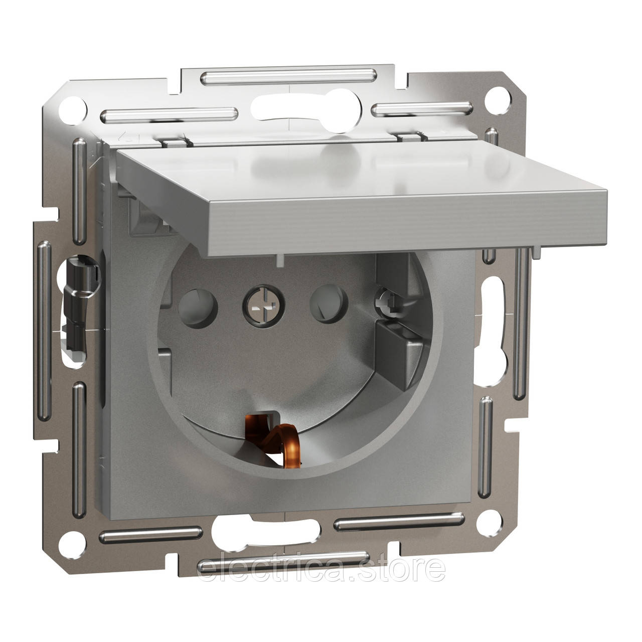 Розетка з кришкою, із заземленням алюміній Asfora EPH3100161, фото 1