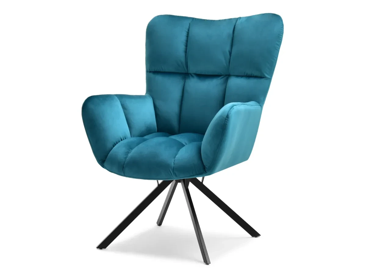 Бирюзовый кресло kira velvet на черной поворотной основе для гостиной - фото 1 - id-p2107607774