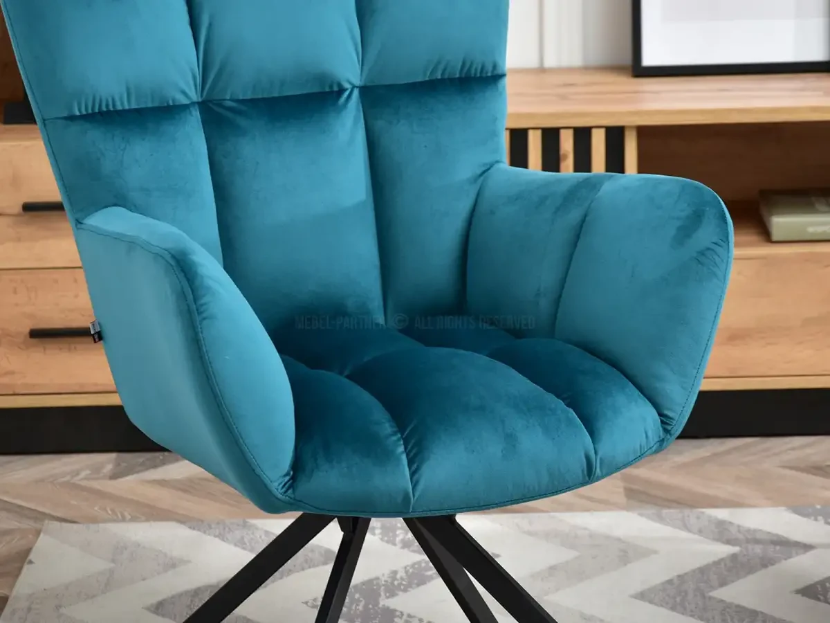 Бирюзовый кресло kira velvet на черной поворотной основе для гостиной - фото 10 - id-p2107607774