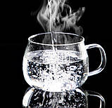 Скляна чашка з кришкою Good Morning з білим написом, фото 8