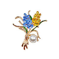 Брошка "Колосок з перлиною" лимонна позолота 371135