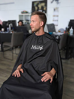 Пеньюар перукарський з вашим Логотипом 25 см, з отворами для рук Vsetex Чорний | Накидка для клієнта