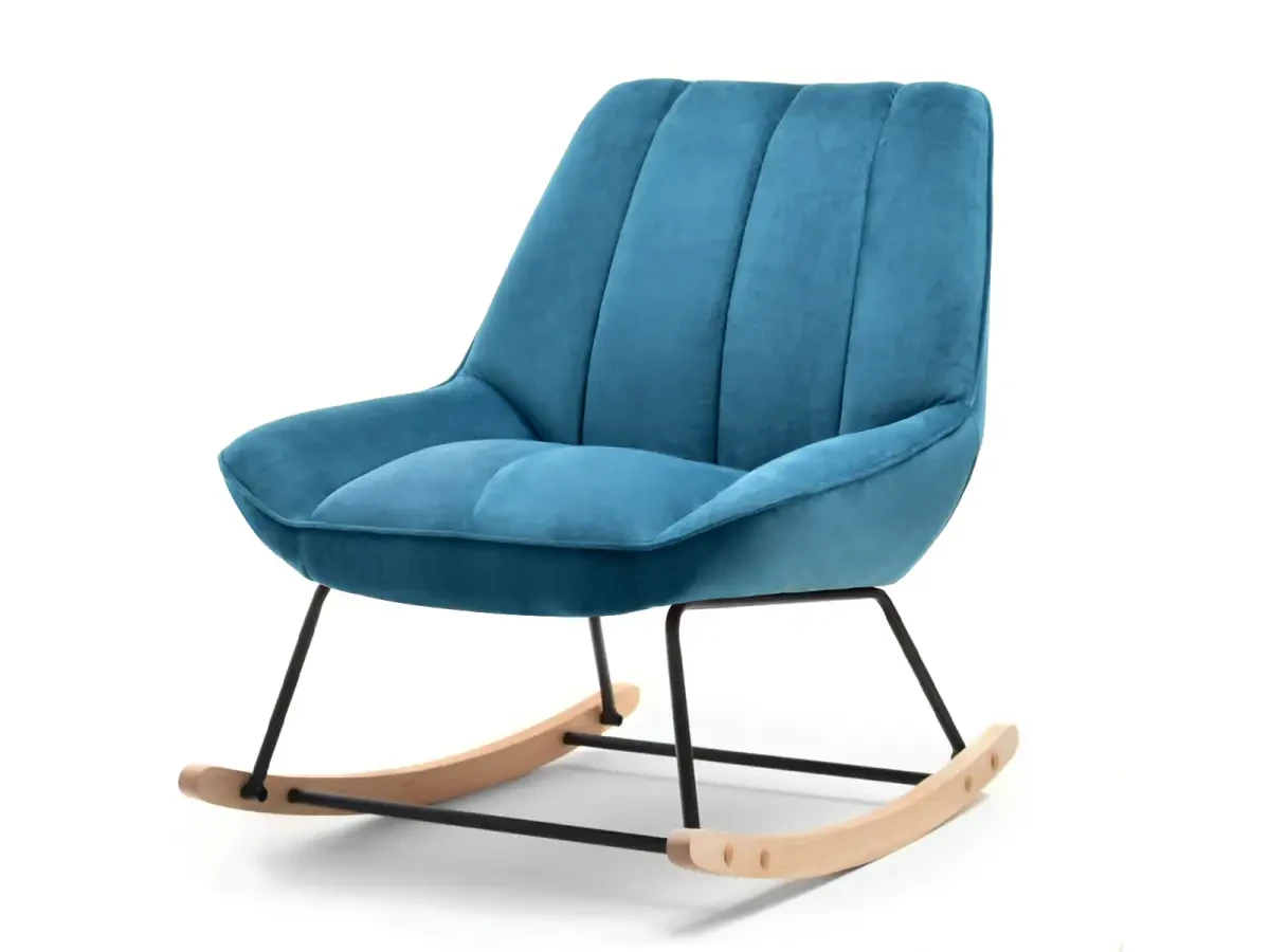 Дизайнерское кресло-качалка берта бирюзовый велюр на деревянных лазках бук для гостиной - фото 1 - id-p2107607832