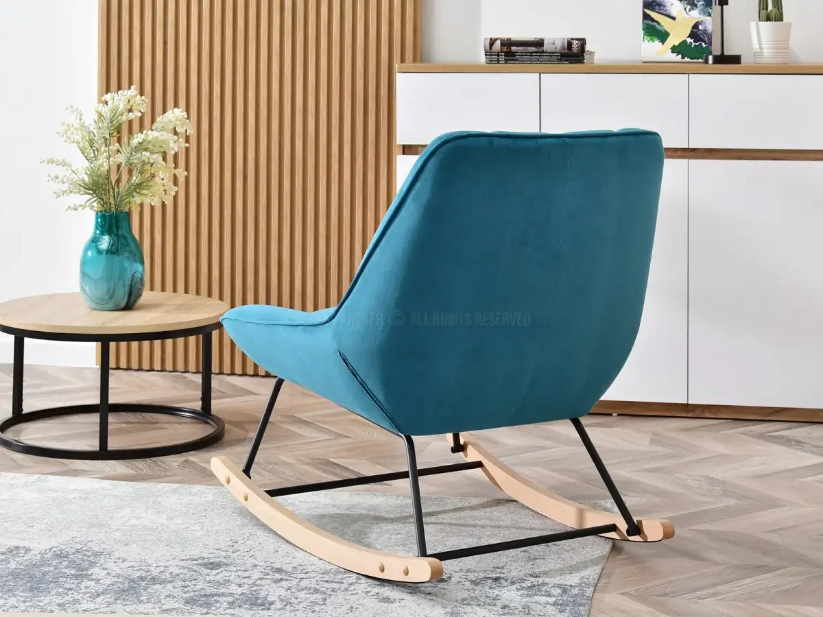 Дизайнерское кресло-качалка берта бирюзовый велюр на деревянных лазках бук для гостиной - фото 6 - id-p2107607832