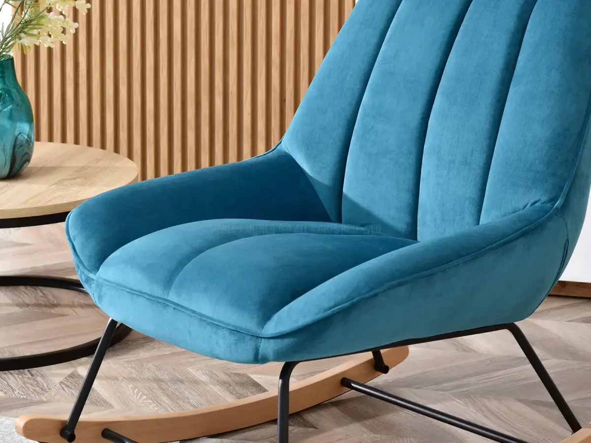 Дизайнерское кресло-качалка берта бирюзовый велюр на деревянных лазках бук для гостиной - фото 9 - id-p2107607832