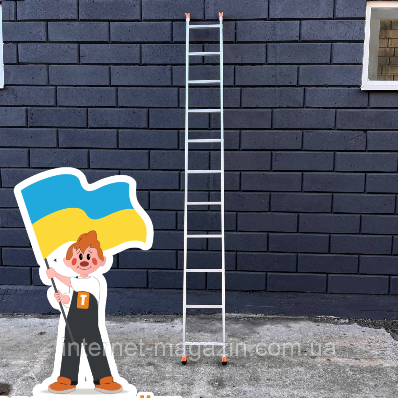 Алюмінієва драбина односекційна 3 метри сходи приставні, фото 1