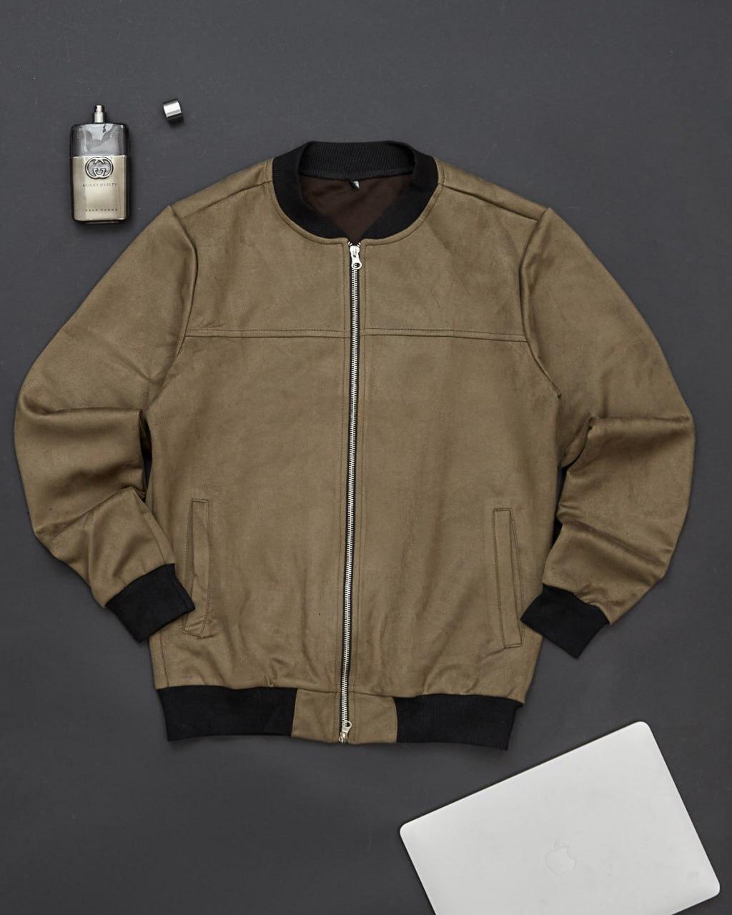 Чоловічий легкий бомбер на замші хакі, фото 1