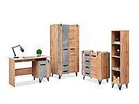 Комплект мебели лофт для комнаты сохо 1 дуб - бетон со столом, шкафом и сундком