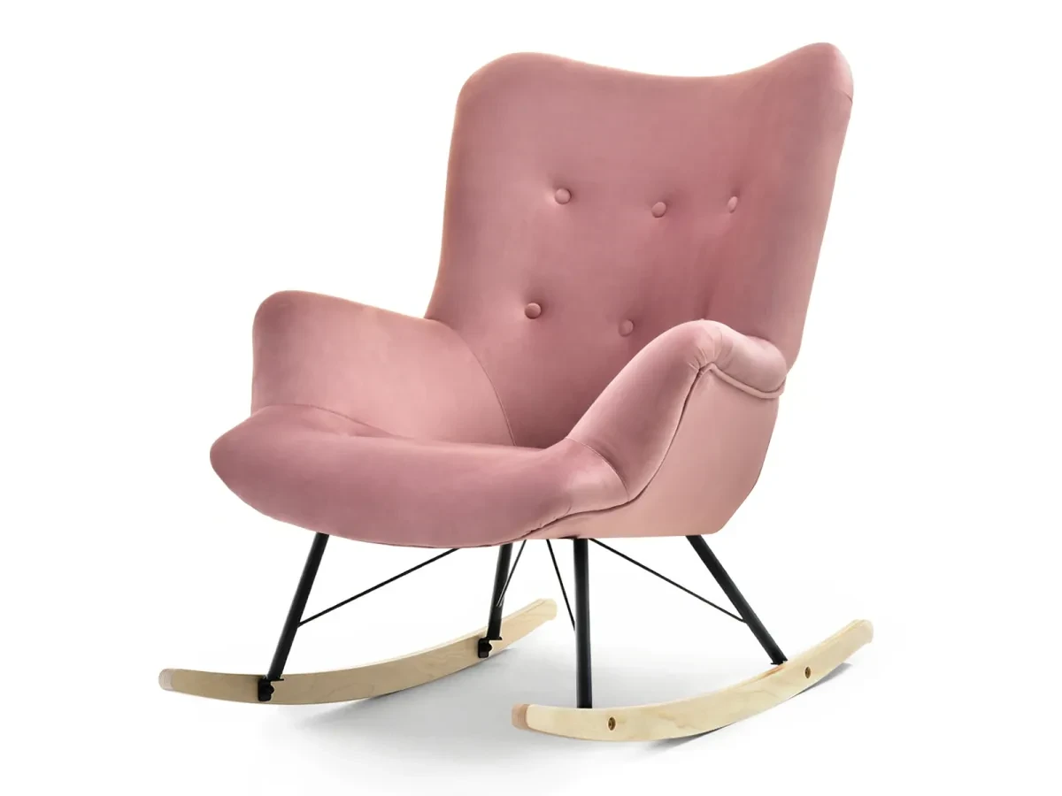 Модное кресло-качалка lauren, пастельно-розовый, обивка велюр, на полозках из бука - фото 1 - id-p2107607898
