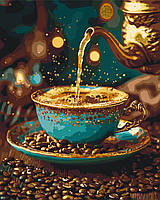 Картина по номерам Натюрморт.  Кофе с корицей с красками металлик 40*50 см Оригами LW 3308