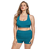 Купальник жіночий спортивний з шортами і топом блакитний бірюзовий великого розміру, фото 2