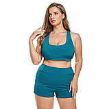 Купальник жіночий спортивний з шортами і топом блакитний бірюзовий великого розміру, фото 3