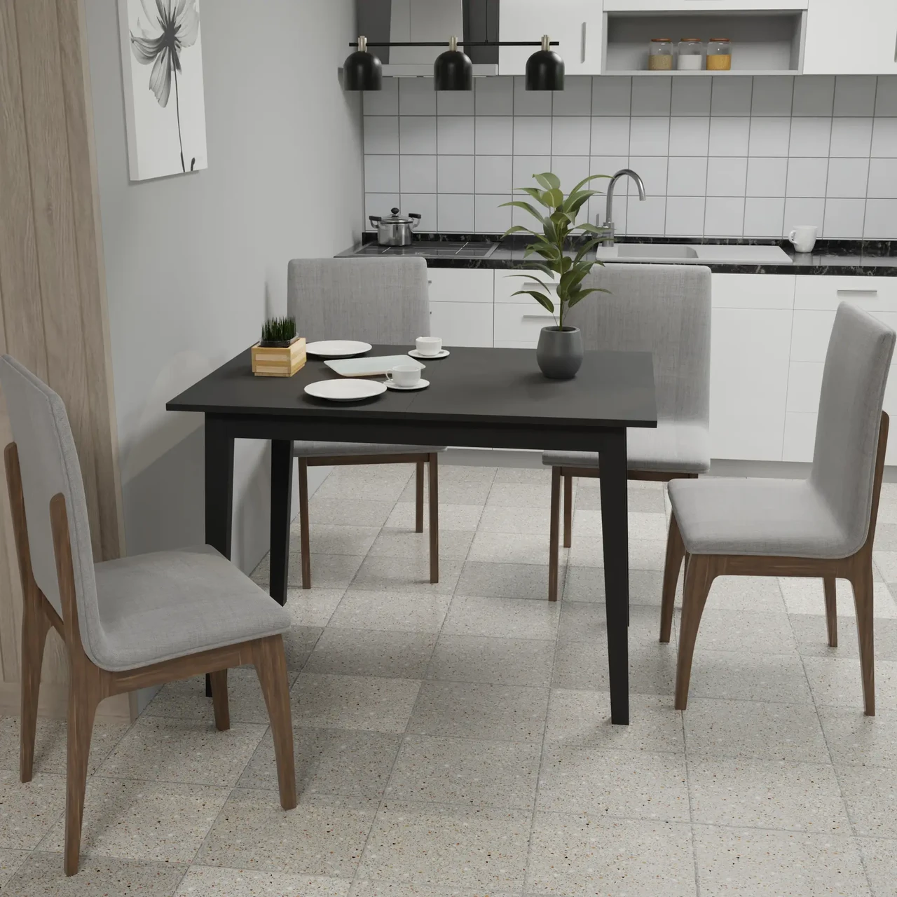 Стіл обідній Браво Neman, колір чорний стільниця + ноги чорні