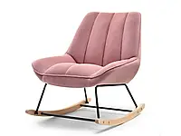 Мягкое пушистое кресло-качалка берта розовое на буковых полозках для гостиной