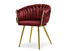 Rosa бордовий, плетений оксамитовий обідній стілець на золотому каркасі для вітальні