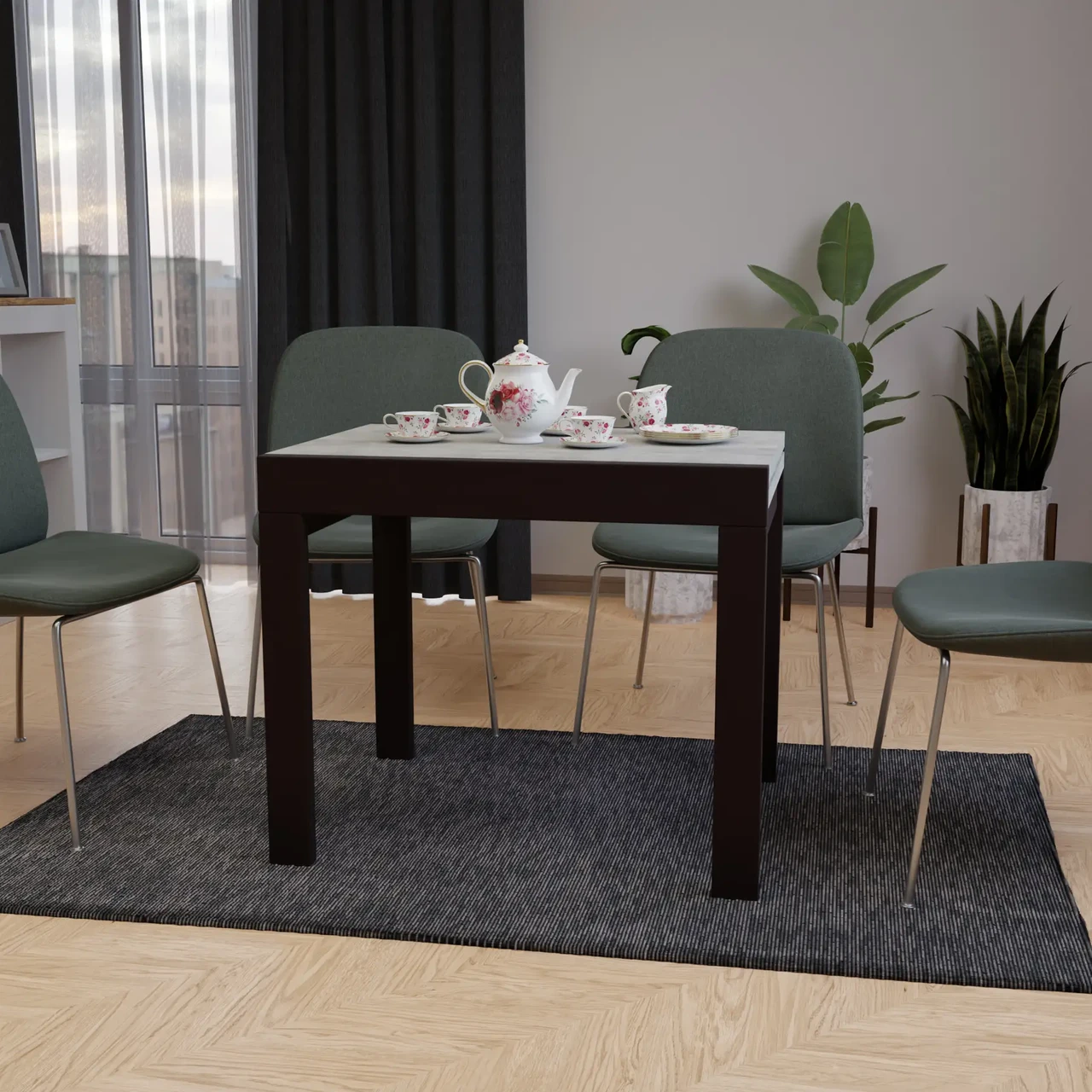 Стіл слайдер обідній для маленької кухні   КОРС міні Neman, колір бетон + ніжки венге