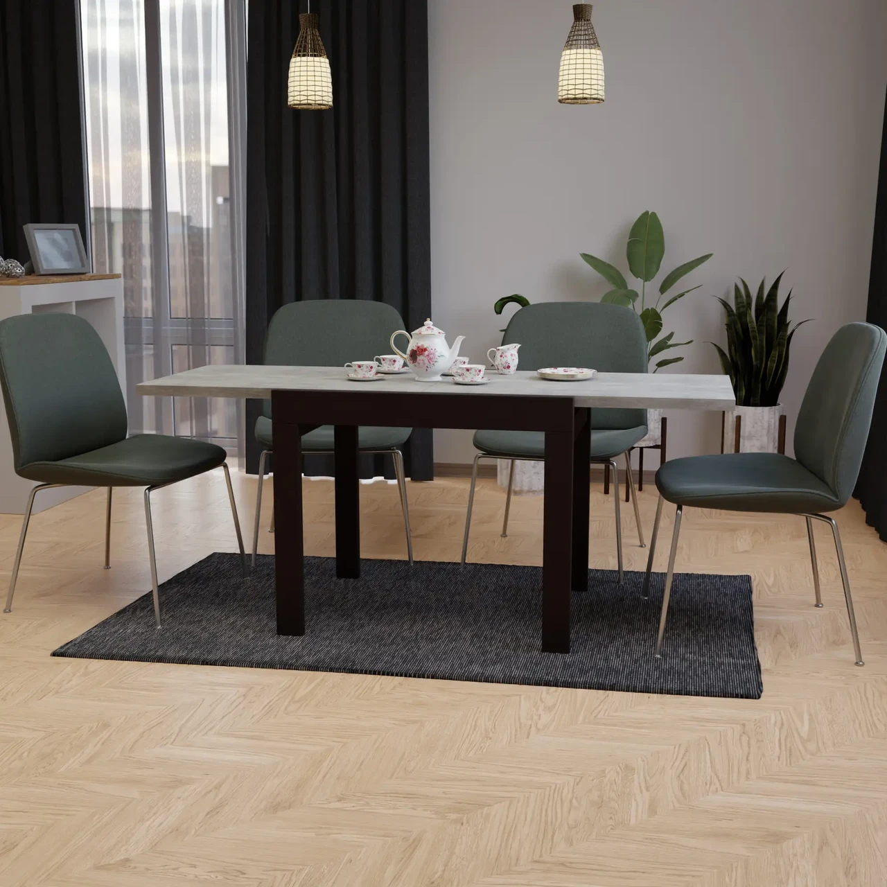 Стіл - слайдер обідній КОРС Neman, колір    бетон  + ноги венге