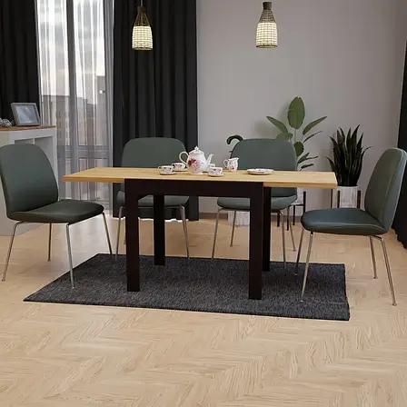 Стіл слайдер обідній для маленької кухні КОРС міні Neman, колір дуб торро + ніжки венге, фото 2