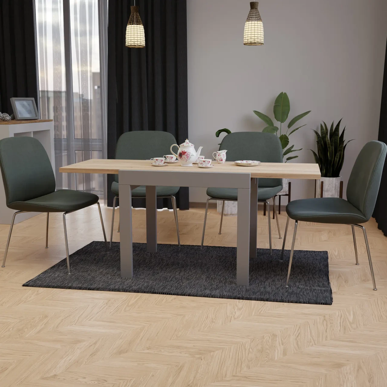 Стіл- слайдер обідній КОРС Neman, колір   дуб сонома стільниця + сірі ноги