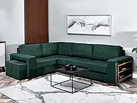Раздвижной угловой диван с пухами и полкой london 2 type l green для гостиной