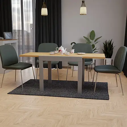 Стіл - слайдер обідній КОРС Neman, колір дуб крафт золотий +сірі ноги, фото 1