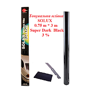 Тонировочная пленка SOLUX 0.75 m * 3 m Super Dark Black 3 % черная, тонировка на авто