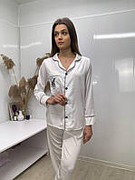 Яскрава легка шовкова жіноча піжама рубашка та штани червона