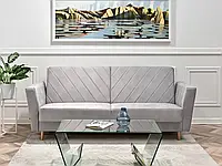 Большой светлый диван modi velvet, серый металлик, с деревянными ножками