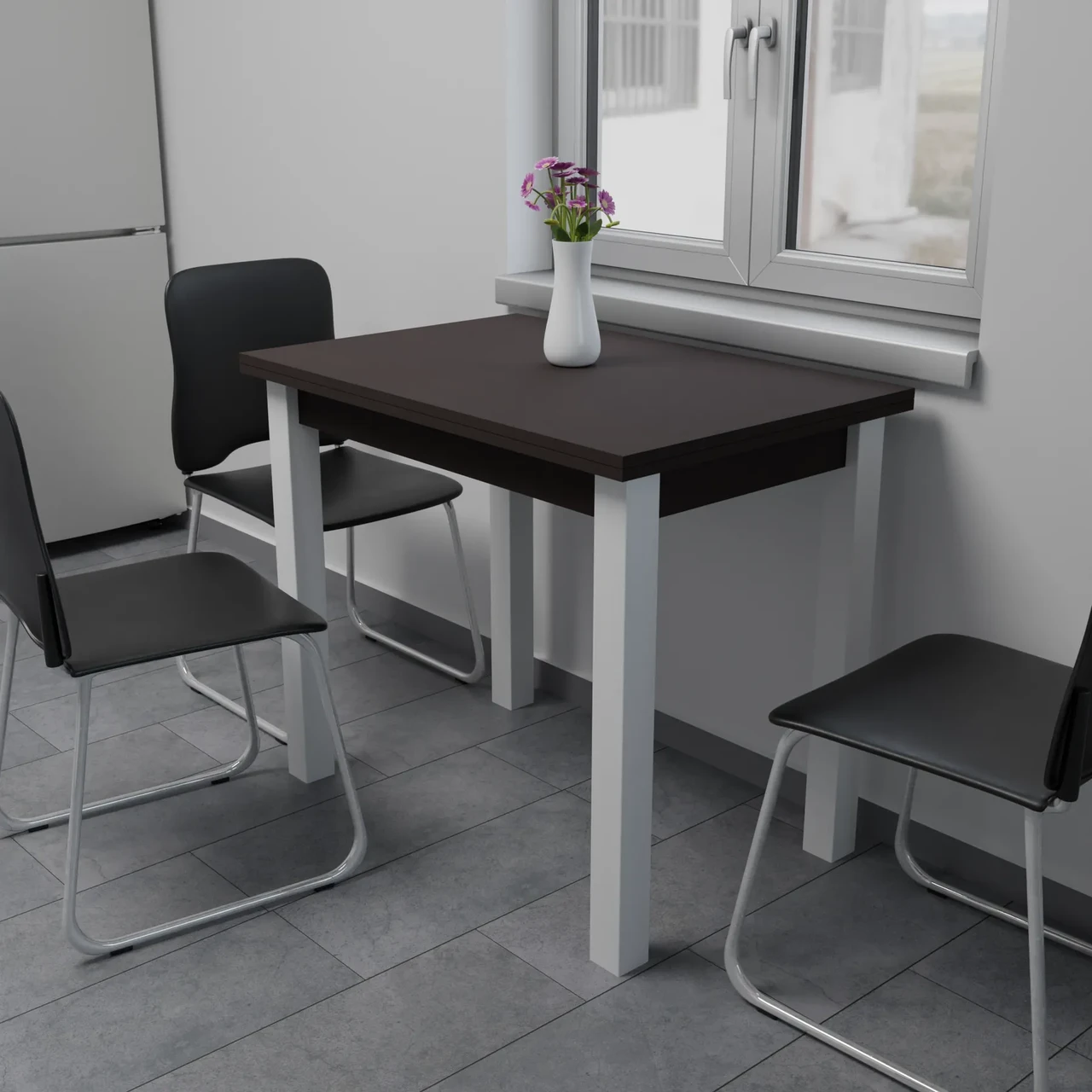 Стіл обідній розкладний Neman ЮК, колір антрацит / білий