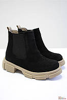 Ботинки челси черные на бежевой подошве для девочки-подростка (36 размер) Bistfor