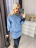 Теплий жіночий костюм зі спідницею з ангори софт блакитний костюм светр і спідниця міді комплект з мереживом, фото 2