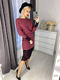 Теплий жіночий костюм зі спідницею з ангори софт малиновий костюм светр і спідниця міді комплект з мереживом, фото 7