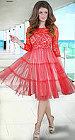 Стильное красное гипюровое платье (42)