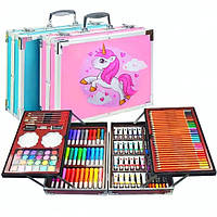 Набор для творчества в алюминиевом чемодане "Единорог" 145 - предметов, Цвет Розовый, Синий