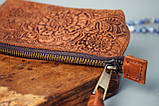 Шкіряна косметичка з тисненням Квітковий Сад рижа, фото 4