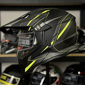 Кросовий мотошолом ендуро мотард чорно-зелений мат