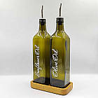 Набір скляних пляшок для олії та оцту з дерев'яною підставкою 2 шт. 750 мл (англ.), фото 3