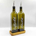 Набір скляних пляшок для олії та оцту з дерев'яною підставкою 2 шт. 750 мл (англ.), фото 2