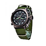 Наручний чоловічий годинник Amst 3003 black-green, чорний із зеленим нейлоновим ремінцем кварцовим, механізм Miyota, фото 3