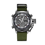 Наручний чоловічий годинник Amst 3003 black-green, чорний із зеленим нейлоновим ремінцем кварцовим, механізм Miyota, фото 6